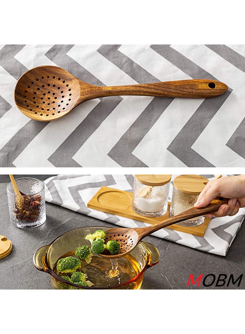MOBM Wooden Kitchen Cooking Utensils 6 PCS Teak Wooden Spoons and Spatula for Cooking Sleek and Non-stick Cookware - Image 3